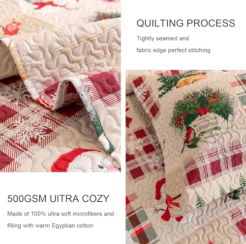 5-Piece Christmas Daybed Cover Set Twin Cozy Xmas Snowflake Reindeer Daybed Bedding Sets New Year Day Bed Comforter Bedspread, Santa Day Bed Cover with 4 Pillow Shams,39x75(Beige Red)